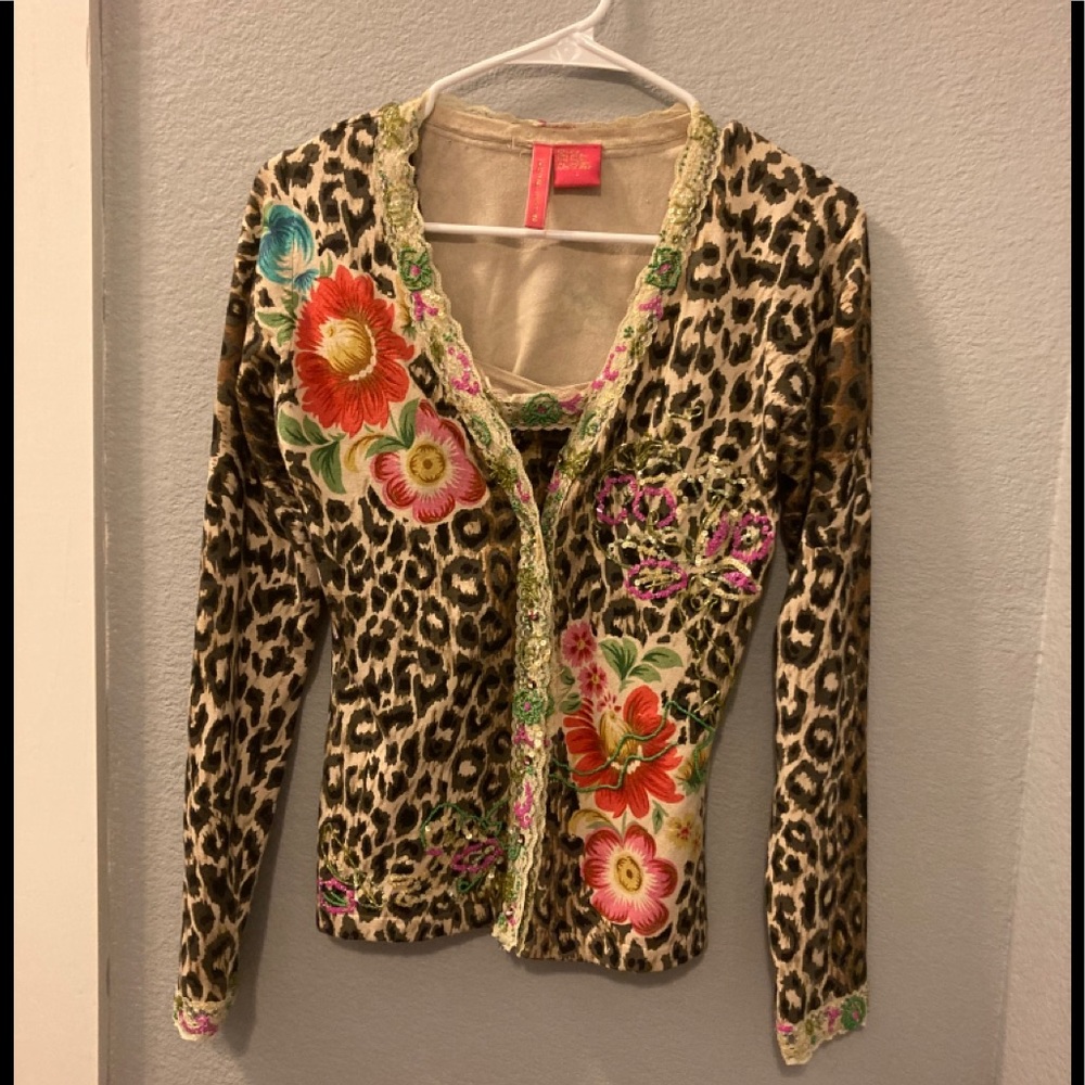 Charlotte Tarantola Leopard Sweater Cardigan and tank set L